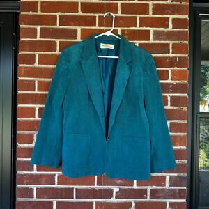 Vintage Adolph Schuman for Lilli Ann Teal Ultrasuede Blazer Jacket Oversized